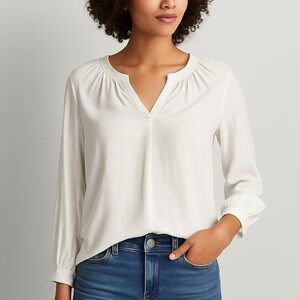 Simply Vera Vera Wang White High-Low Blouse XS | Boho Chic Work Top